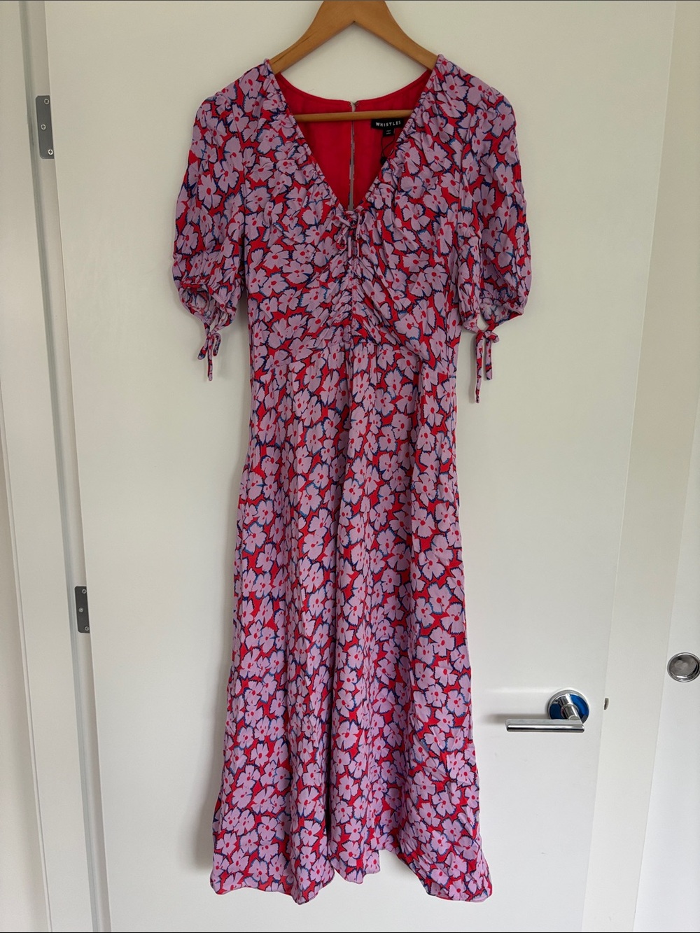 Whistles Pink and Red Floral Midi Dress